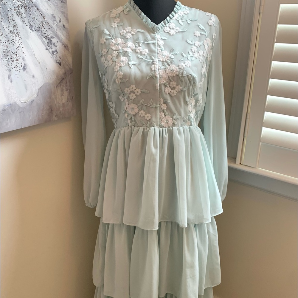 MIDI Chiffon dress with embroidered mesh bodice